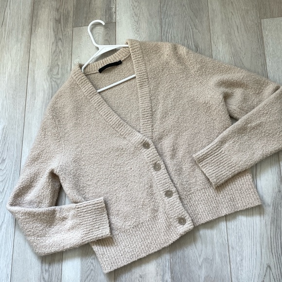 Jenni Kayne Merino Wool Boucle Boyfriend Cardigan Sweater Beige (Small) preppy - Picture 2 of 8